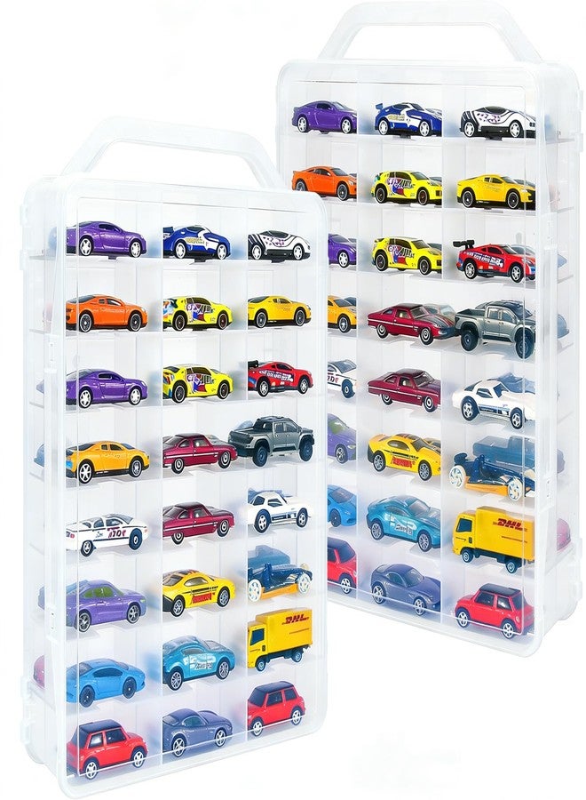 Enklogic Clear Double-Sided Toy Car Display Storage Case, 48 Compartments for 1:64 Scale Die-Cast Model Cars, Transparent Organizer Box with Handle, Case Only(Transparent-2 Pack) - Image 1